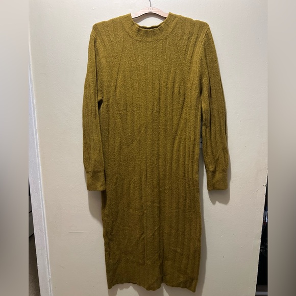 Women's Long Sleeve Rib-Knit Sweater Dress-Olive, L - Picture 2 of 8